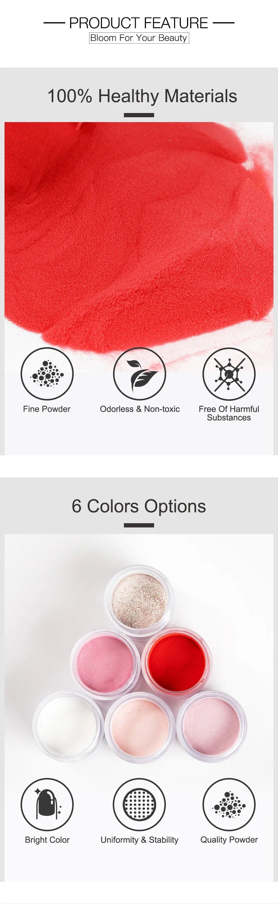 3 in 1 dipping powder nail kit with six colours in compact 88x32x123mm case