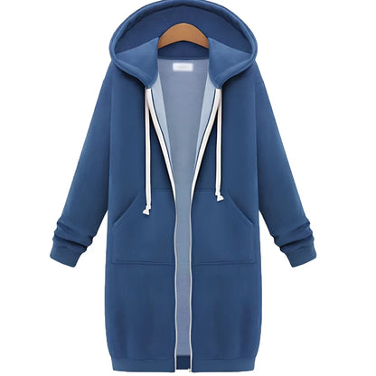 Women's hooded long-sleeved zipper jacket in army green, full length 106cm, 650g broadcloth for winter wear sizes S-5XL