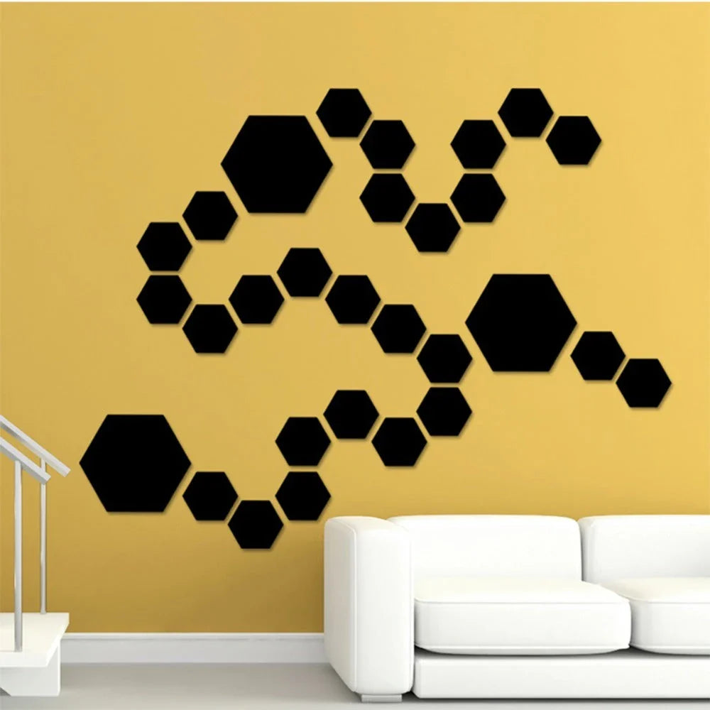 Stylish Hexagonal Mirror Wall Art in Silver, Gold, and Blue Tones for Modern Kiwi Decor