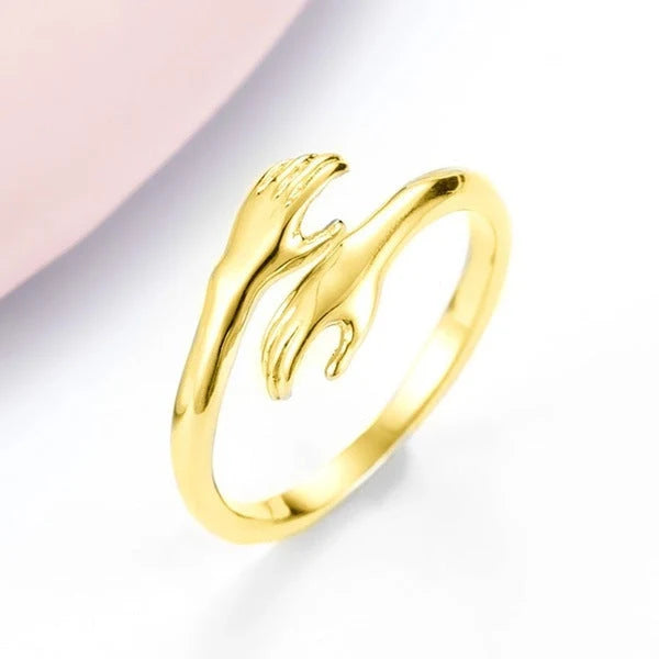 Adjustable Alloy Hands Hug Ring in silver and gold with geometry design