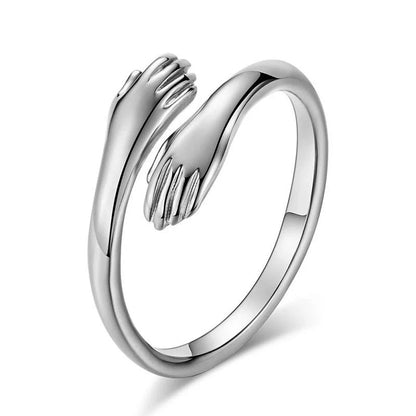 Adjustable Alloy Hands Hug Ring in silver and gold with geometry design