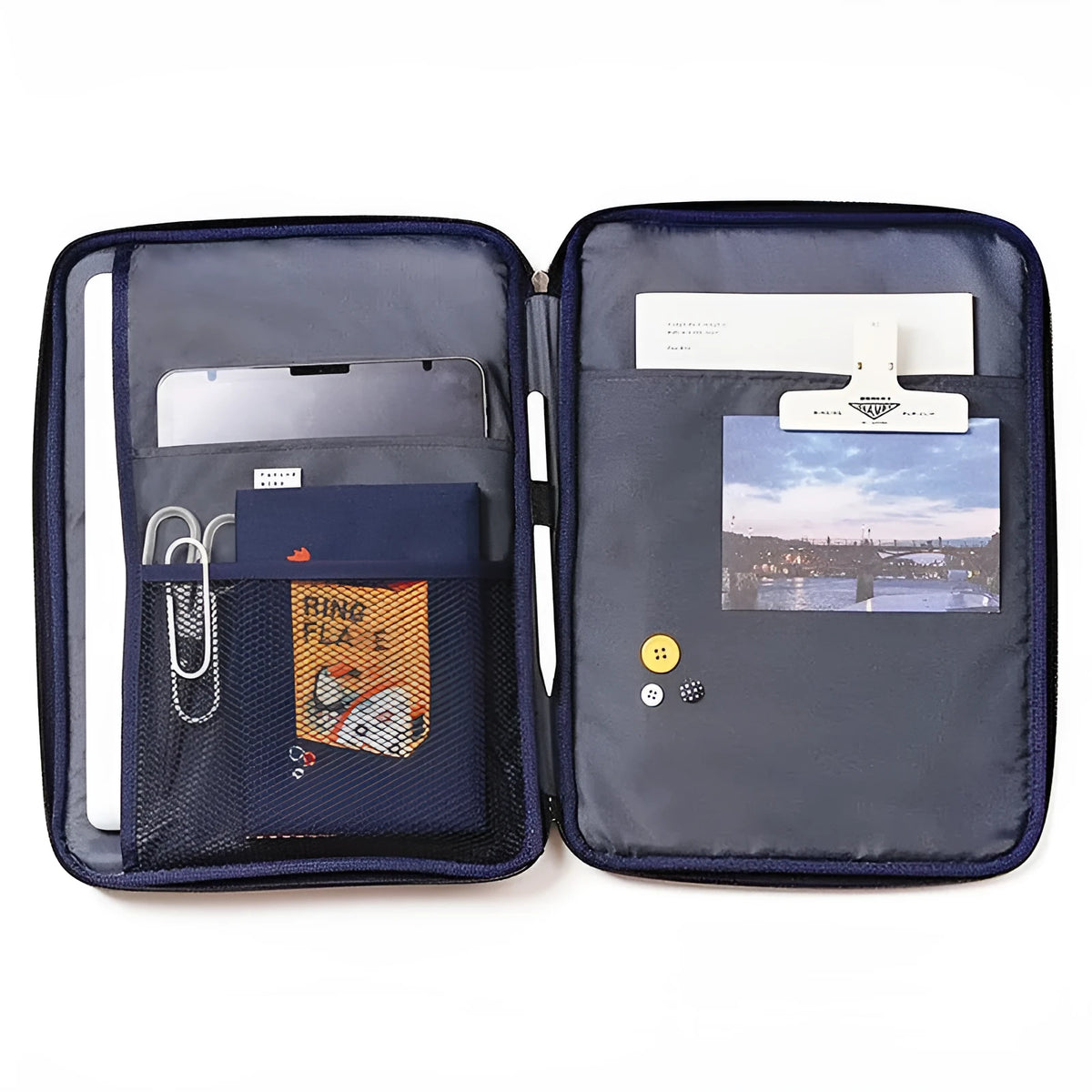 Pearl-material liner bag with Korean embroidery toast design for 11 inch or 13 inch devices, Royal Blue and Yellow available