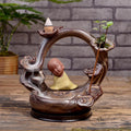 Mini ceramic backflow incense burner with antique purple sand finish in Zen Lotus Pond Yellow colour