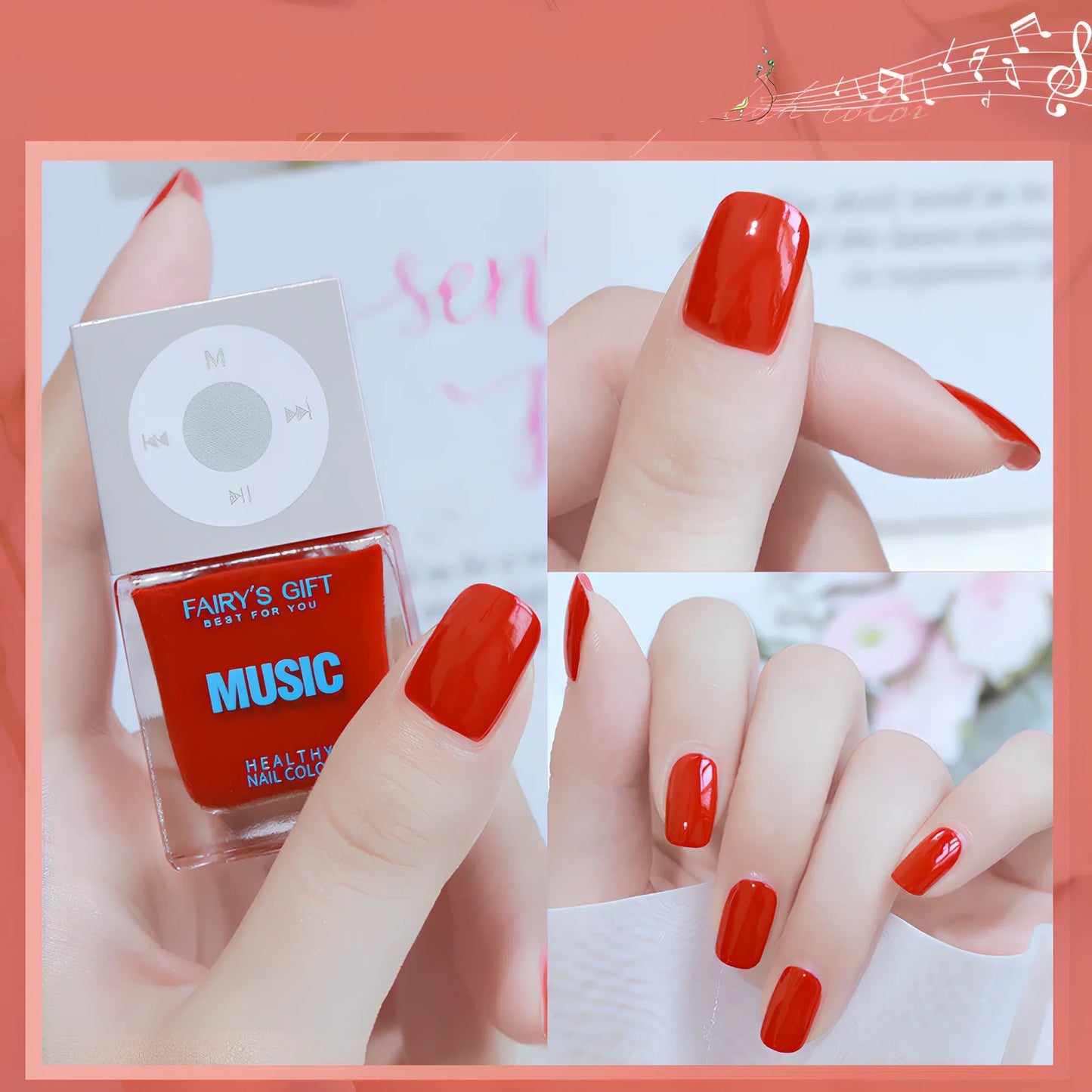 10ml bottle of odorless cherry red baking-free nail polish by Fairys Gift, non-peelable oily formula