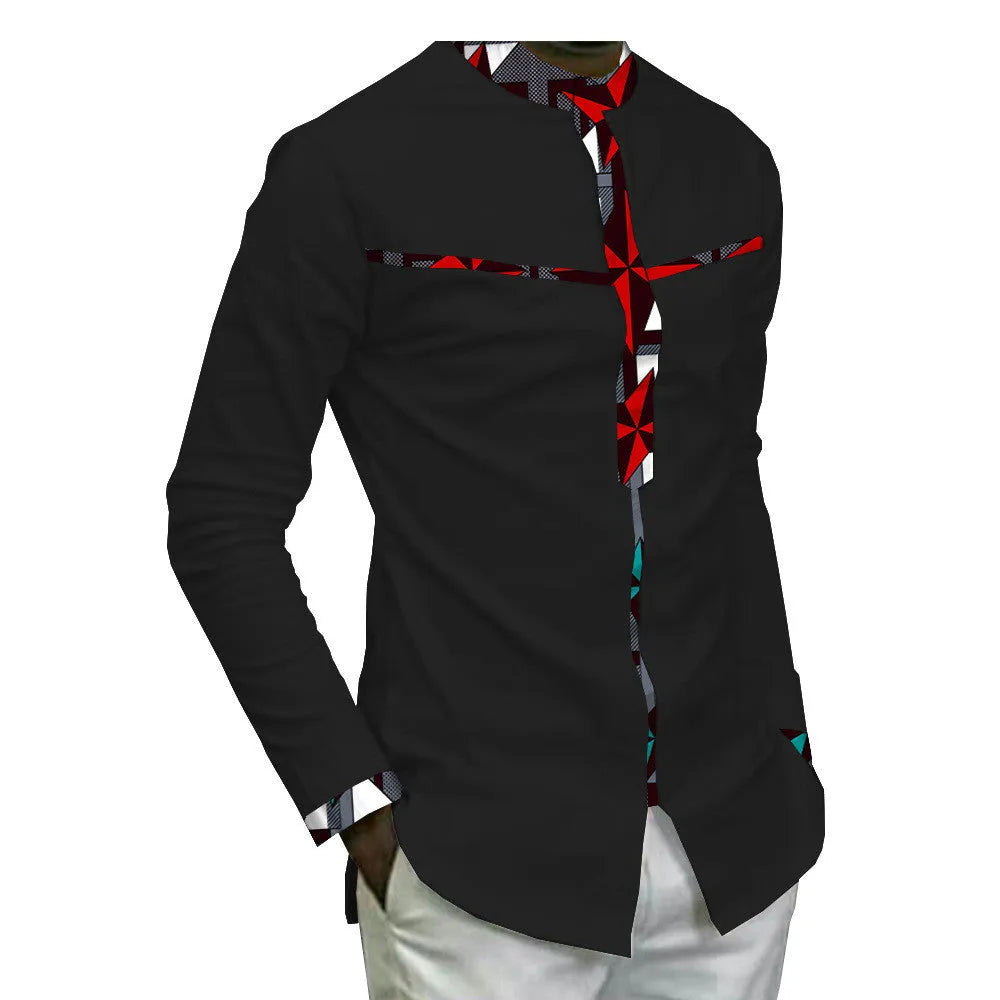 African cotton batik print men's casual long sleeve top in colour A260