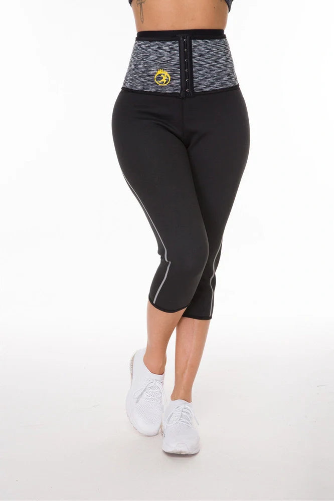 Women's black compression waist yoga pants with five-point length for fitness activities