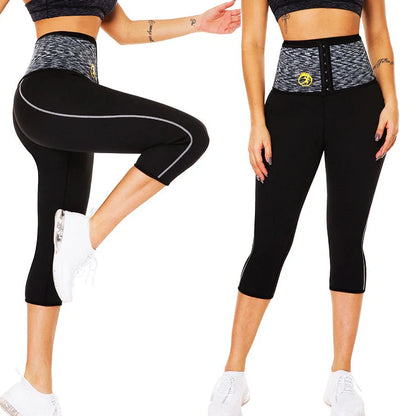 Women's black compression waist yoga pants with five-point length for fitness activities