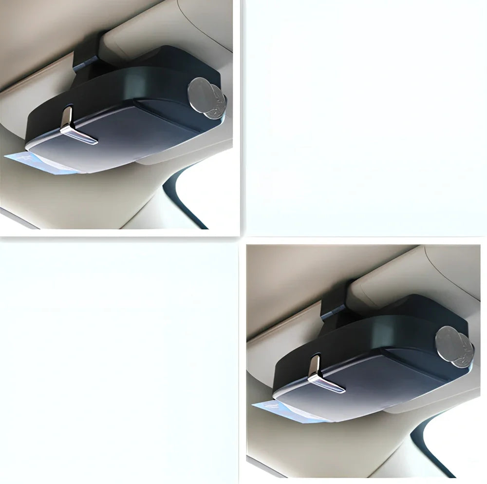 Beige car visor glasses clip, 170mm silver coated steel with electrostatic film, secures sunglasses on sun visor