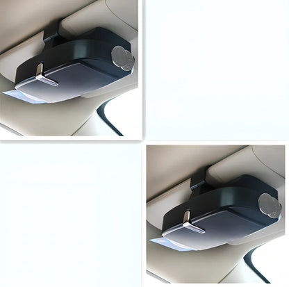 Beige car visor glasses clip, 170mm silver coated steel with electrostatic film, secures sunglasses on sun visor