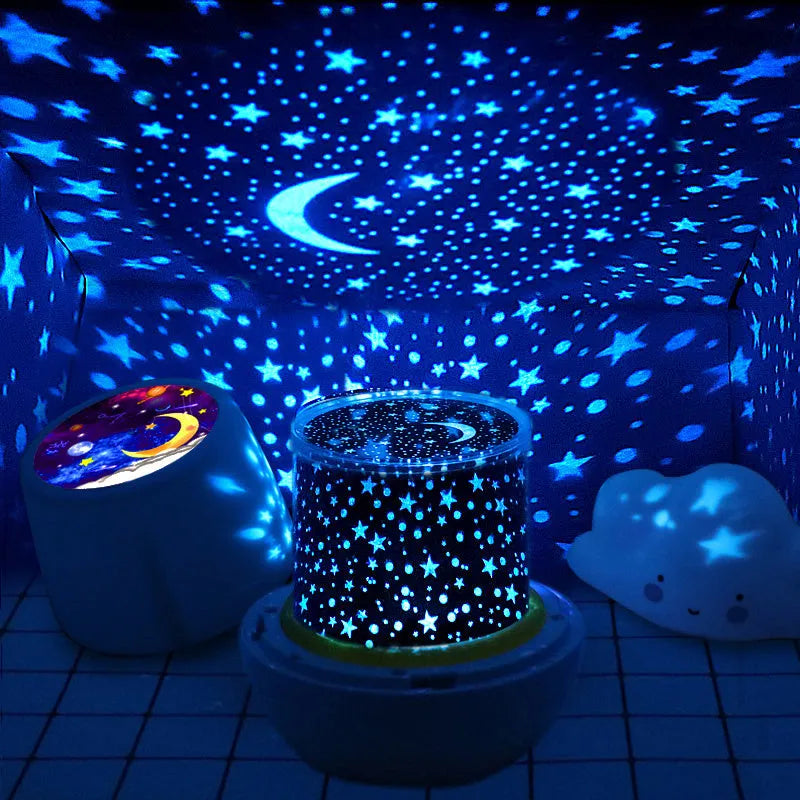 Pruixin PRX1363 rotating projector night light projecting star patterns on a wall.