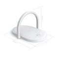 Black and white wireless charger night light with phone holder showing 15W fast charging capability