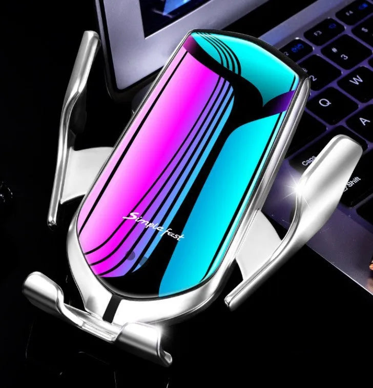 Magic Clip R1 automatic wireless charging car phone holder in gold mounted on car air vent