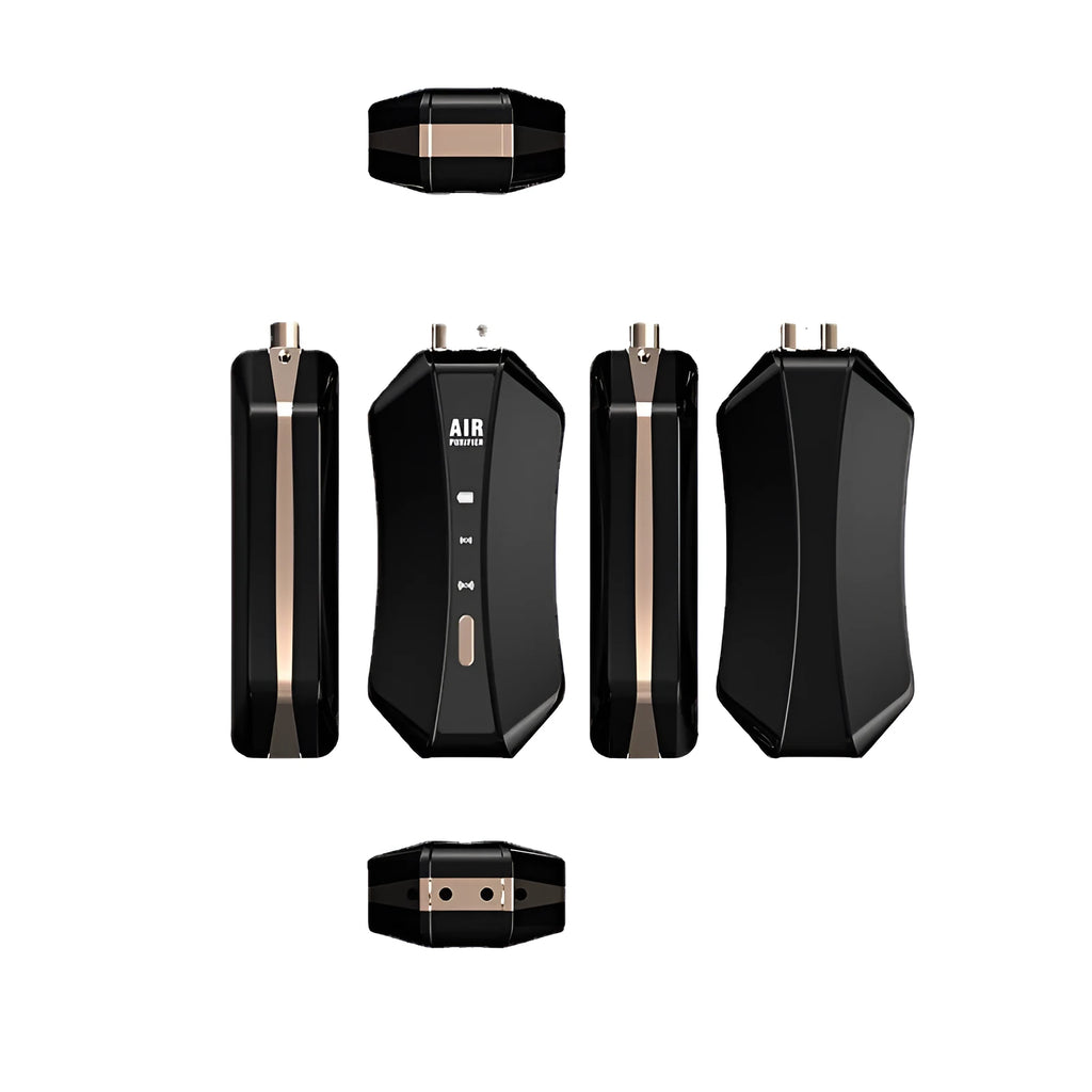 Black and white portable negative ion air purifier necklace style with LCD screen and Type-C port