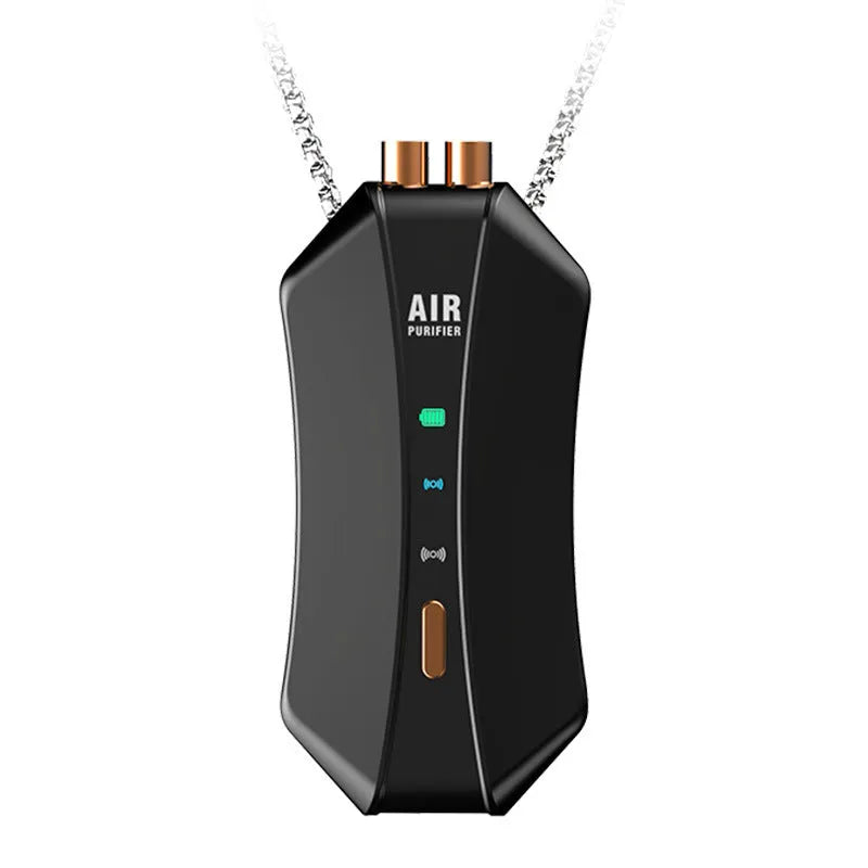 Black and white portable negative ion air purifier necklace style with LCD screen and Type-C port