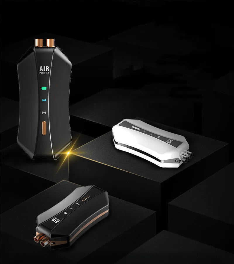Black and white portable negative ion air purifier necklace style with LCD screen and Type-C port
