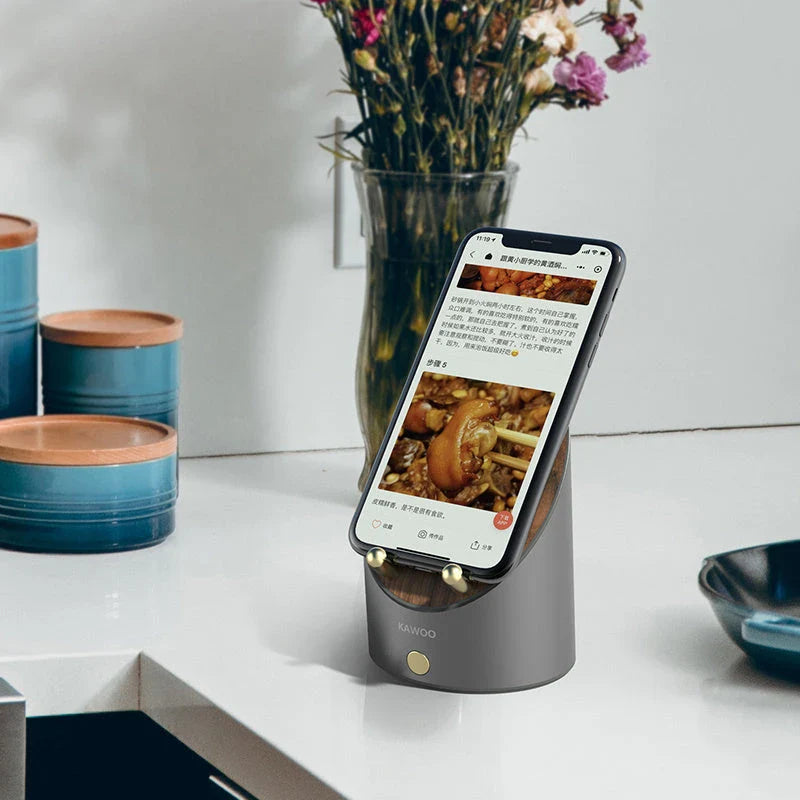 Sleek wooden wireless speaker with induction charging, digital alarm clock, and Bluetooth 5.0 connectivity