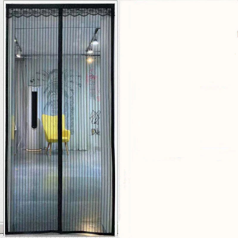 Magnetic door screen curtain with durable polyester mesh and automatic closing mechanism for effective insect protection