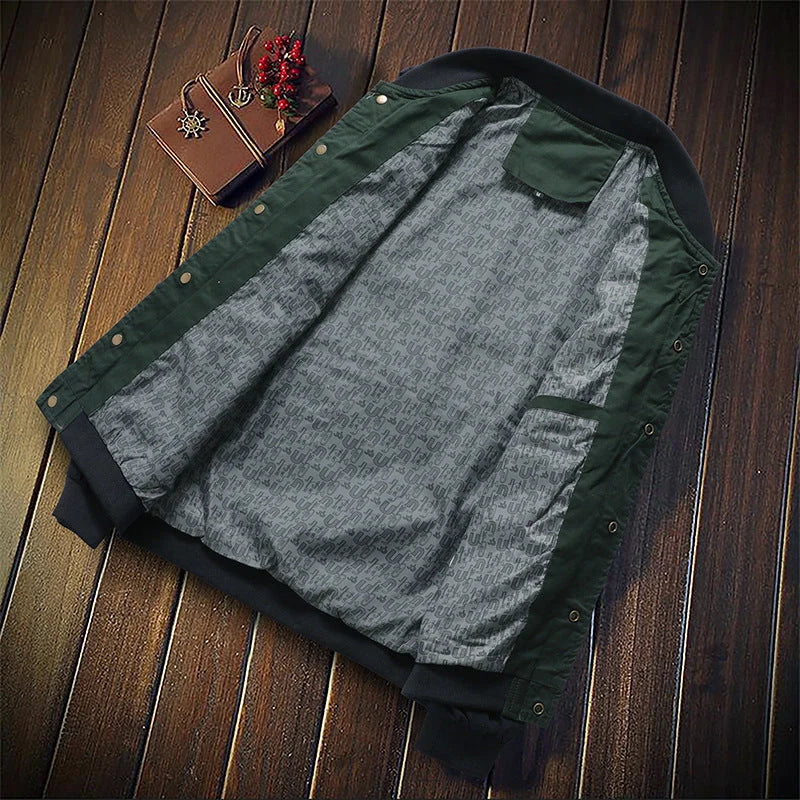 Men's Korean-style single-breasted casual jacket in cotton, available in green and blue