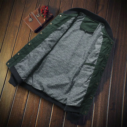 Men's Korean-style single-breasted casual jacket in cotton, available in green and blue