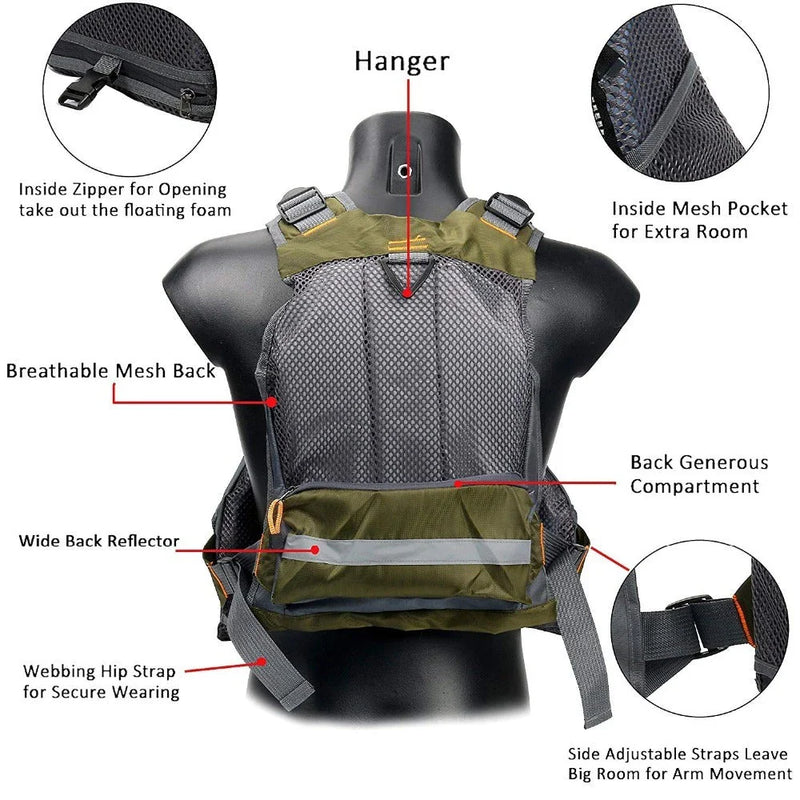 Versatile and Buoyant Fishing Vest with Survival Features