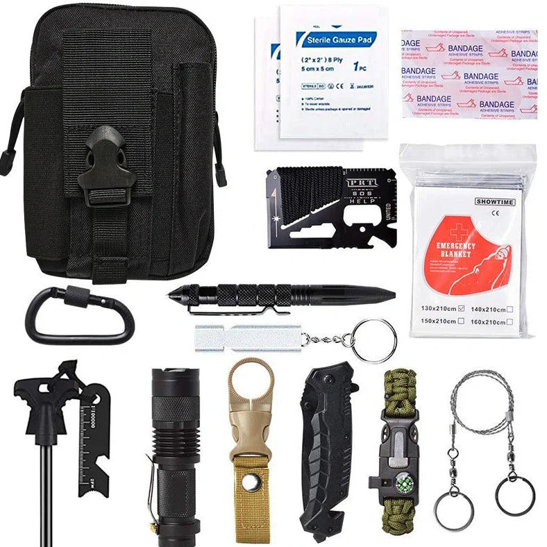 Amazon's 17.5×12×6cm multi-function survival tool with SOS self-defence features for outdoor camping and emergency situations