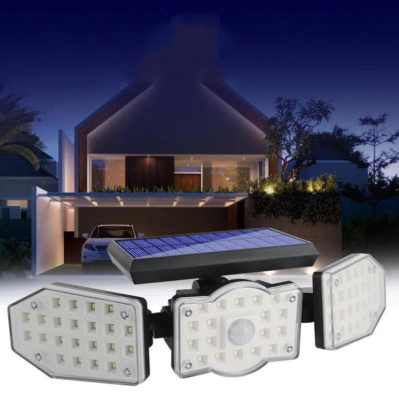 Adjustable three-sided rotating LED solar wall light in black