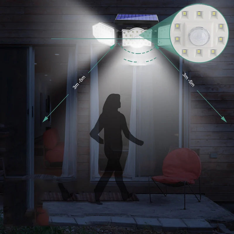 Adjustable three-sided rotating LED solar wall light in black