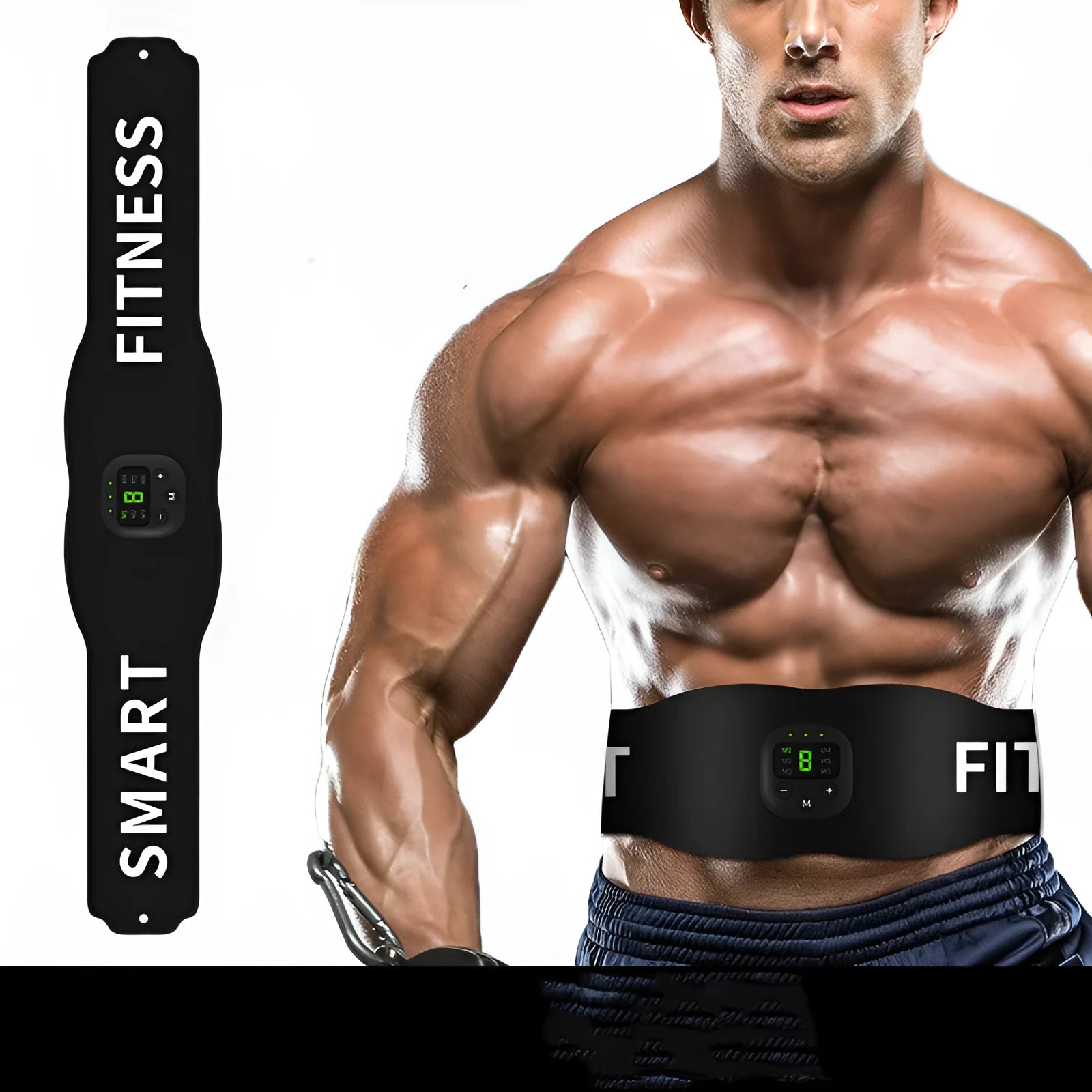 Anmeier FS88 smart fitness massage belt in black with LED display and EMS technology for abdominal and leg muscle training