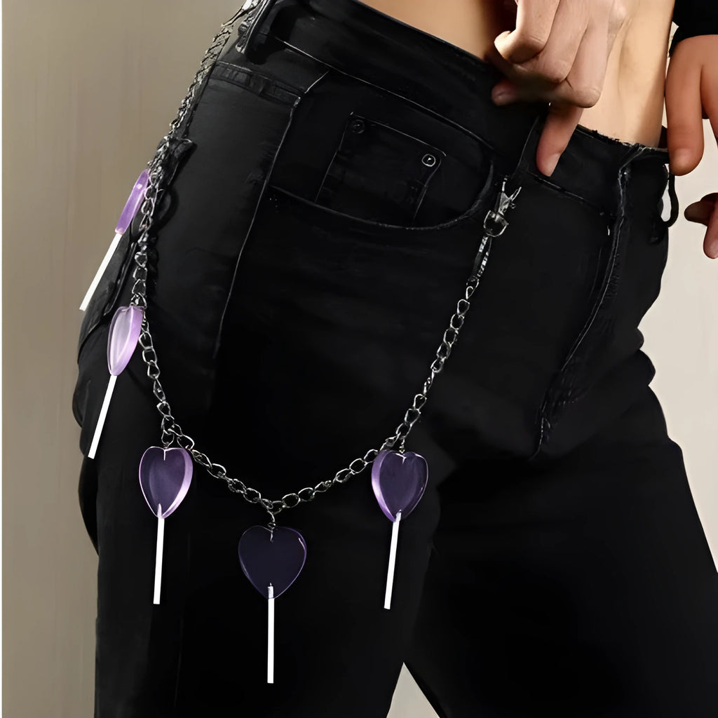 Lollipop waist chain metal jelly texture hip hop trouser chain for women 60cm