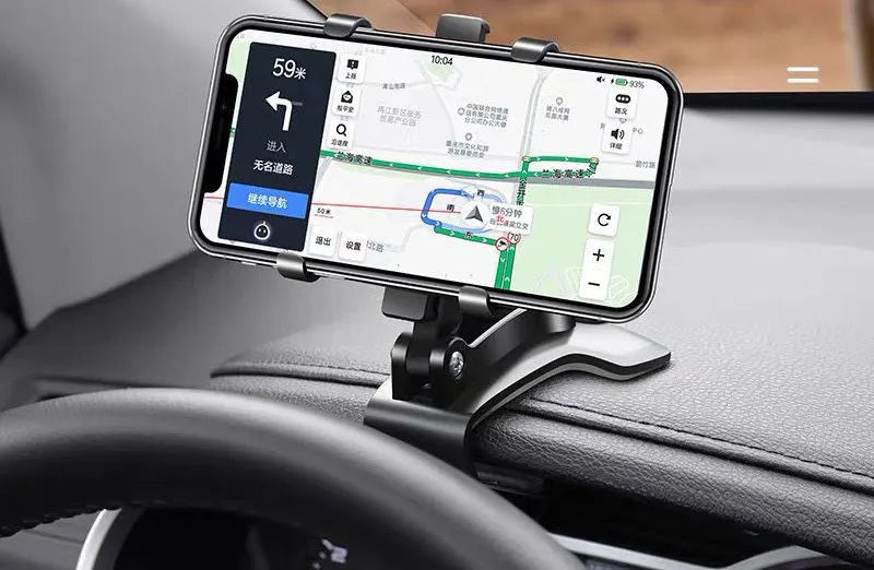 Universal car dashboard phone holder with snap-in magnetic support for mobile navigation