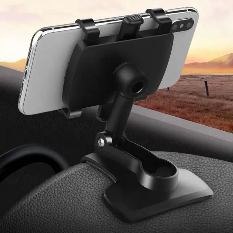 Universal car dashboard phone holder with snap-in magnetic support for mobile navigation