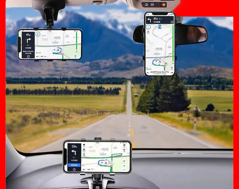 Universal car dashboard phone holder with snap-in magnetic support for mobile navigation
