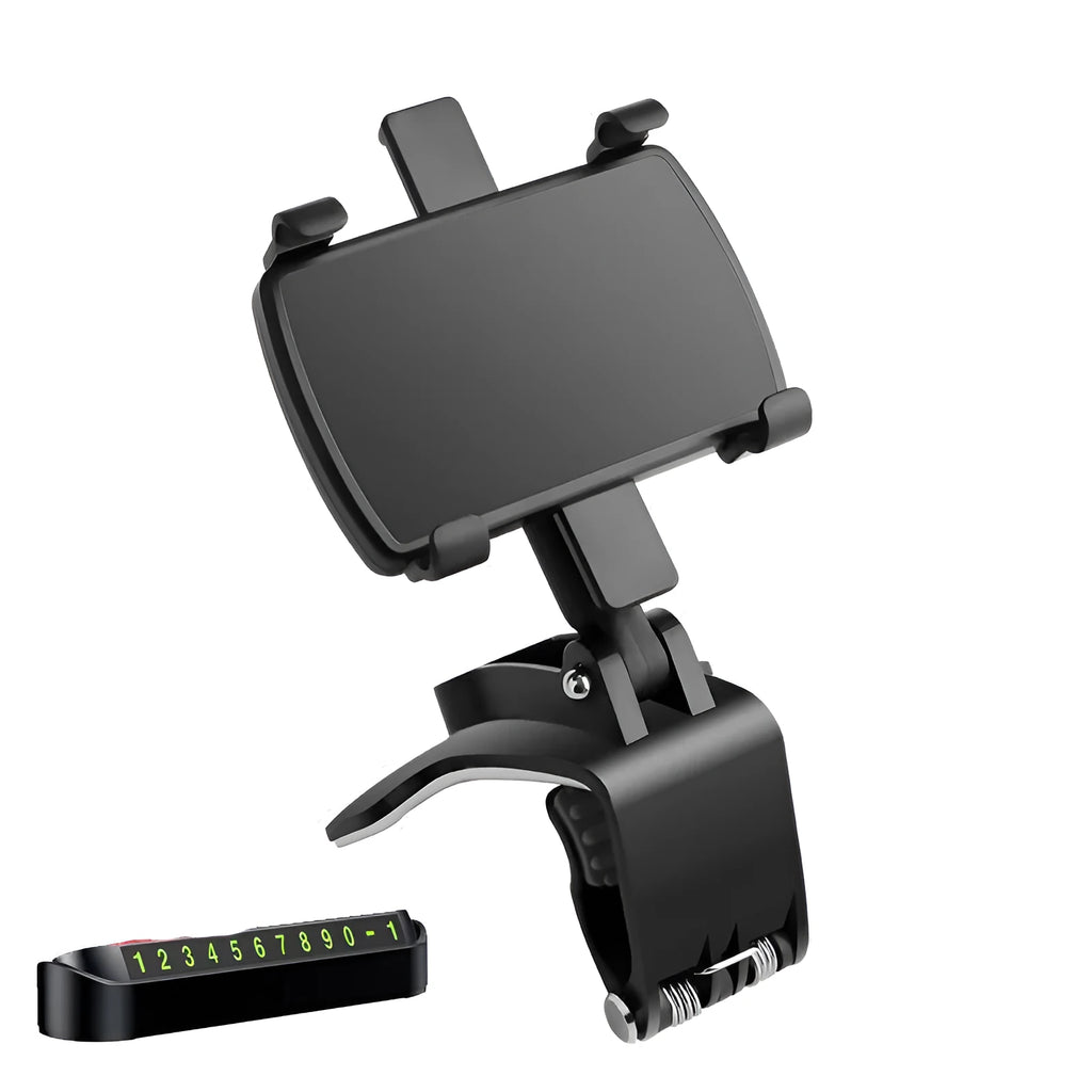 Universal car dashboard phone holder with snap-in magnetic support for mobile navigation