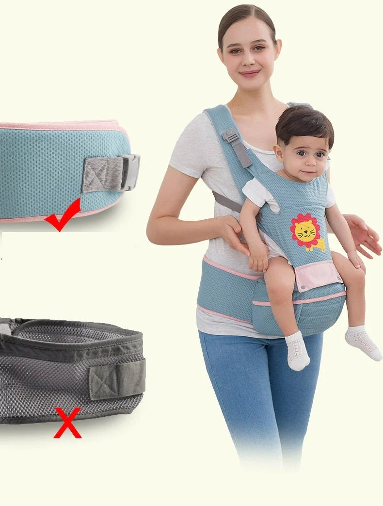 Multifunctional baby carrier with versatile 3-in-1 design, protective back panel, and large storage compartment