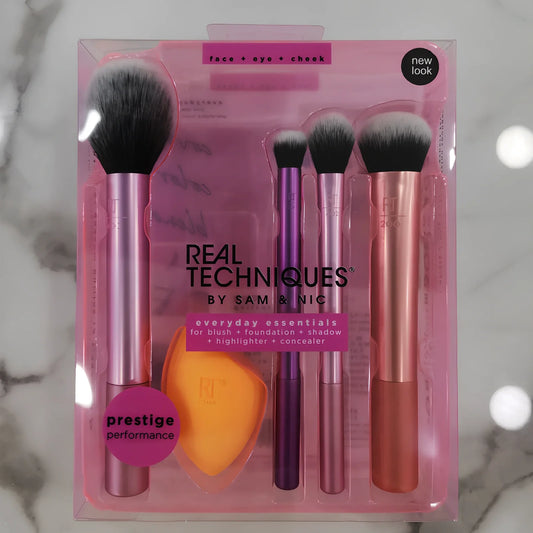 5-piece golden handle makeup brush set including powder, paint, highlight, and eyeshadow brushes, total 120g weight