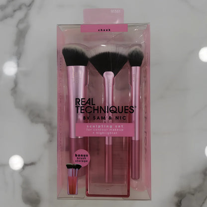 5-piece golden handle makeup brush set including powder, paint, highlight, and eyeshadow brushes, total 120g weight