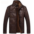 Men's loose fit hooded oblique zipper winter biker jacket in brown artificial leather