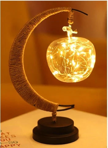 Moon Light LED Copper Wire Lamp with star and apple glass pendants