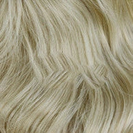Blonde Brazilian body wave human hair wig with transparent lace front and pre-plucked hairline, showing 68cm length waves