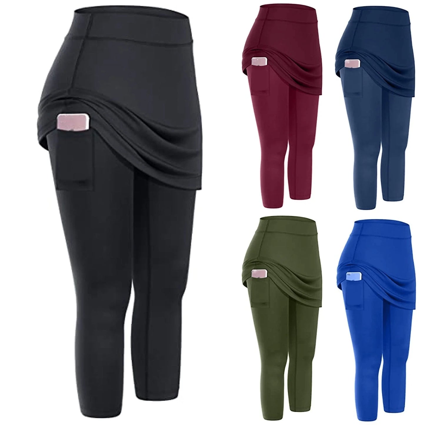 Women's tennis skirted leggings with side pocket in various colours