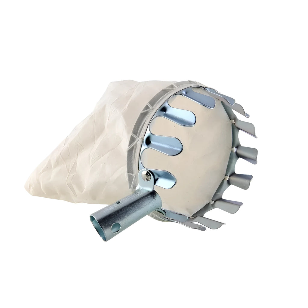 Steel frame fruit picker tool with cloth catching basket for pear and peach harvesting