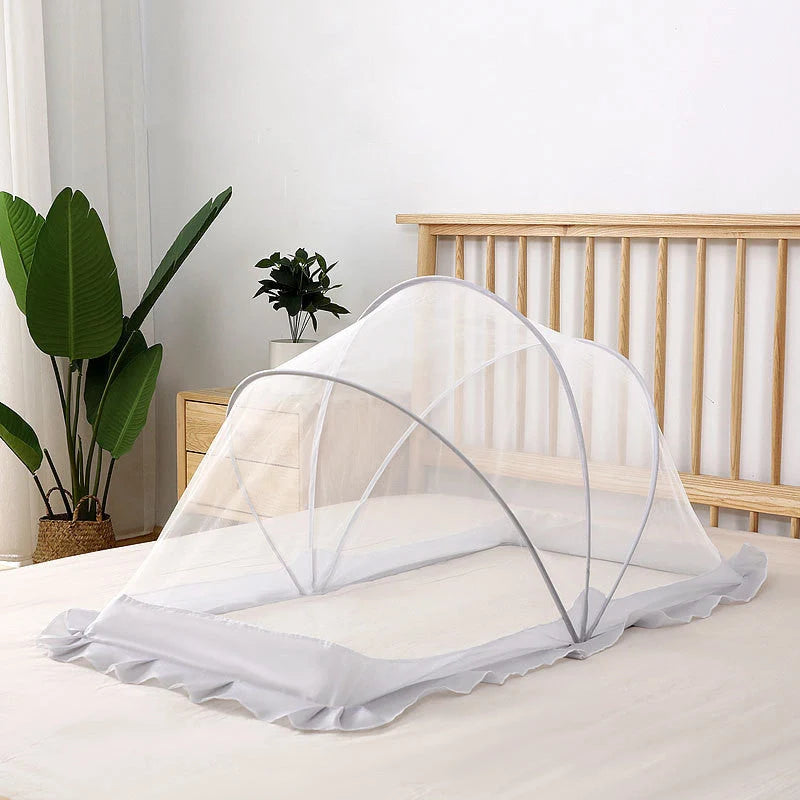 Foldable mosquito net for infants and children's beds in elegant grey