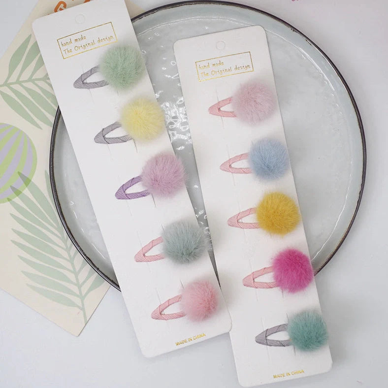 Children's hair ball hairpin with side clip, geometry shape, candy colours and rainbow elements