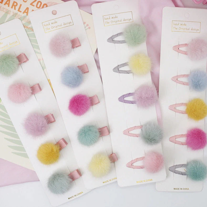 Children's hair ball hairpin with side clip, geometry shape, candy colours and rainbow elements