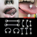 White acrylic body piercing set with 10 pieces including tongue, eyebrow, lip, nasal, and ear bone nails, individually packed.