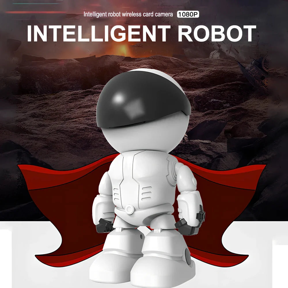 White WiFi IP security camera with 355° pan tilt, 1080P lens, and infrared night vision for indoor home surveillance, weighing 223g