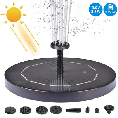 Solar Water Mercury Garden Miniature Floating Fountain with adjustable sprays in a garden setting
