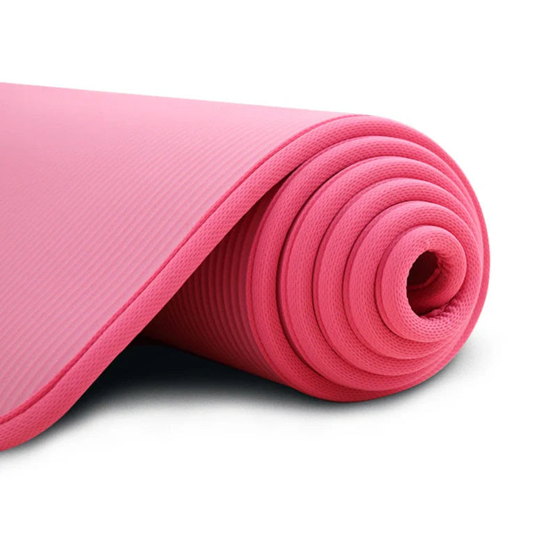Wrapped non-slip yoga mat with 10mm thickness and 183cm length providing superior joint protection during floor exercises and enhanced stability for balance poses