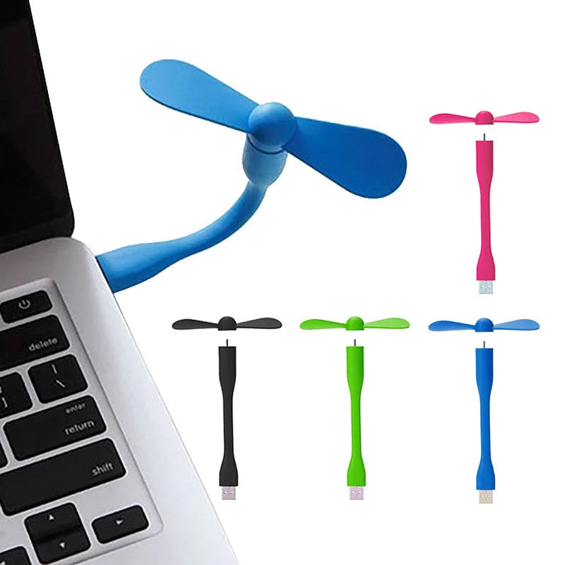 Mini USB fan with bendable bamboo dragonfly design in various colors