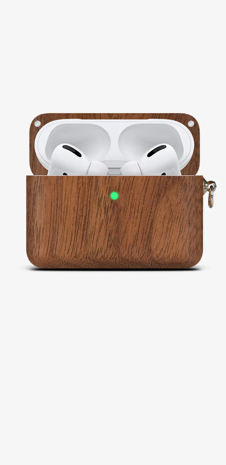LZL Bluetooth wireless earphones in a solid wood log-shaped protective case with a lanyard.